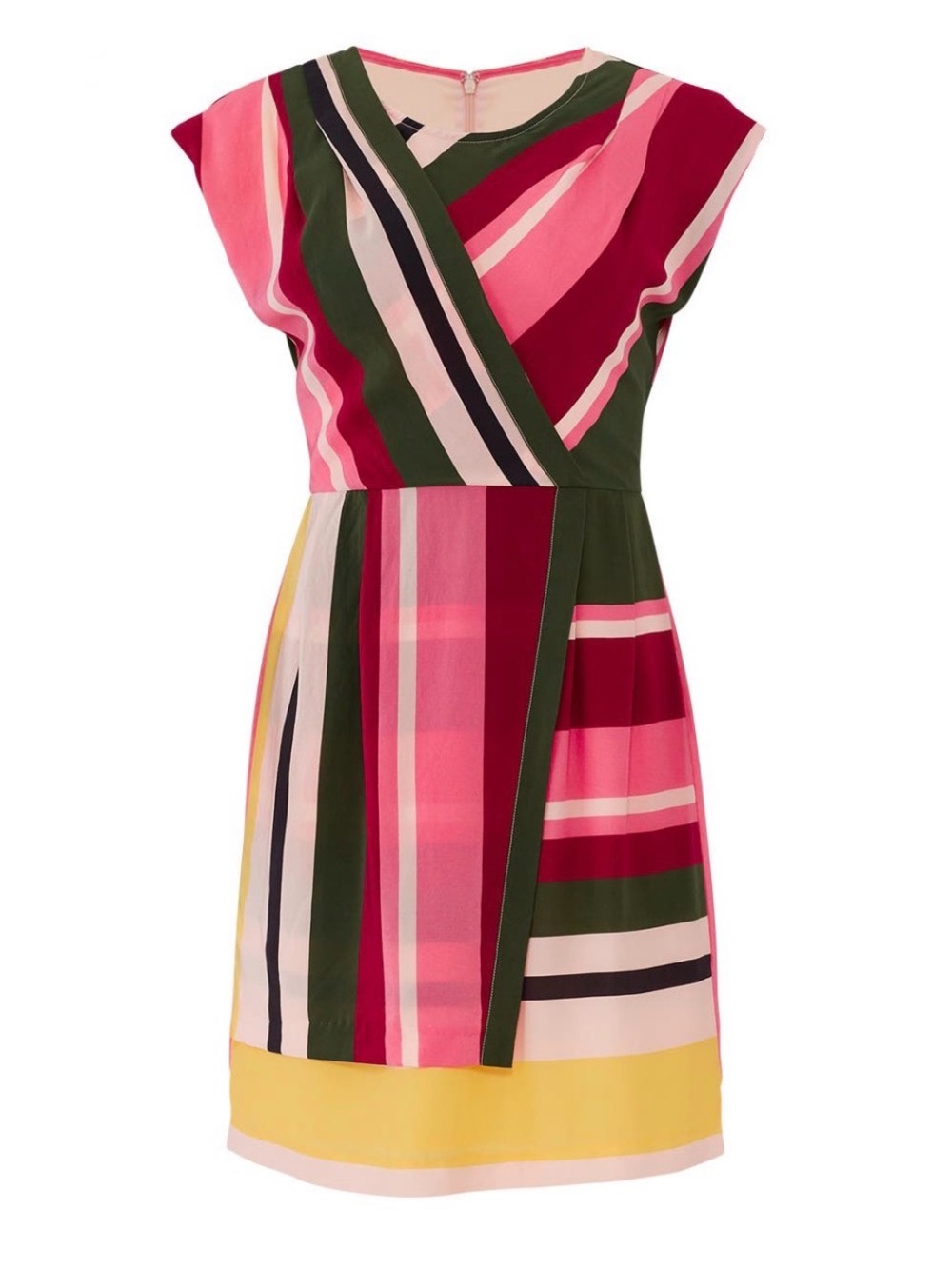 Slate and Willow - Striped Multicolor Wrap-Style Summer Dress - Pink & Green